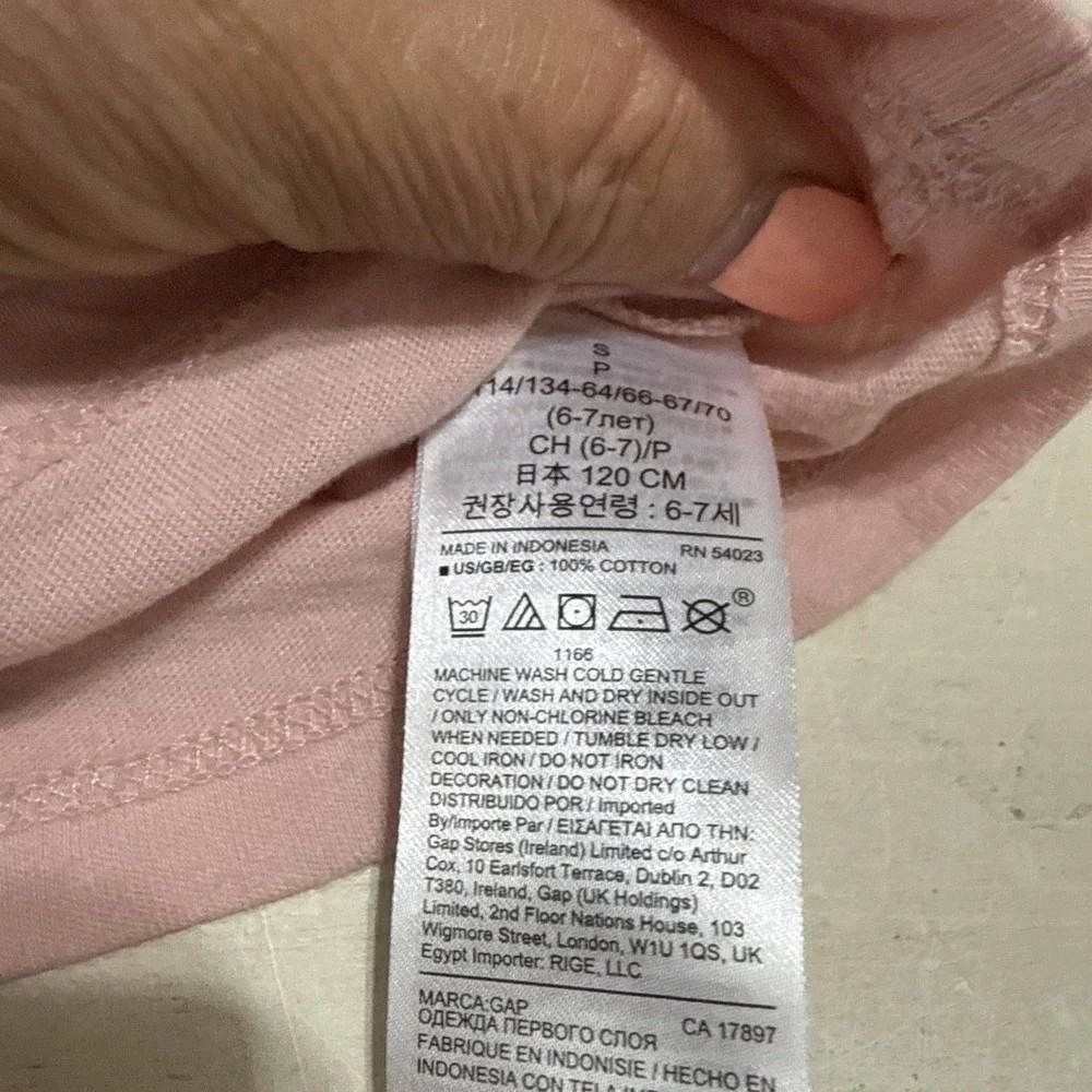GAP Kids T-Shirt Girls Small Pale Pink Long Sleeve Apples Organic Tee 🍎 🍏